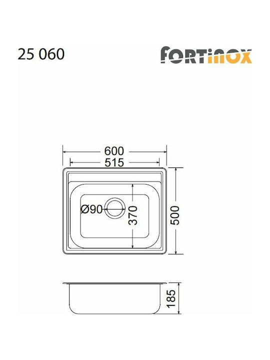 Fortinox Valley 25060 107-25060-110 25060-110 Drop-In Sink Inox Satin W60xD50cm Silver