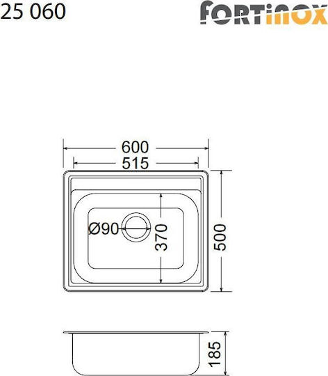 Fortinox Valley 25060 107-25060-110 25060-110 Drop-In Sink Inox Satin W60xD50cm Silver