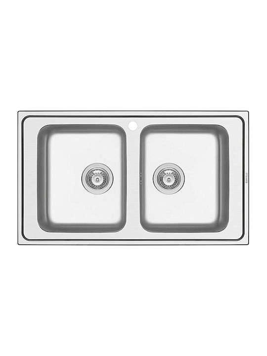 Pyramis Alea 2B Ένθετος Νεροχύτης Inox Σατινέ Μ86xΠ50cm Ασημί