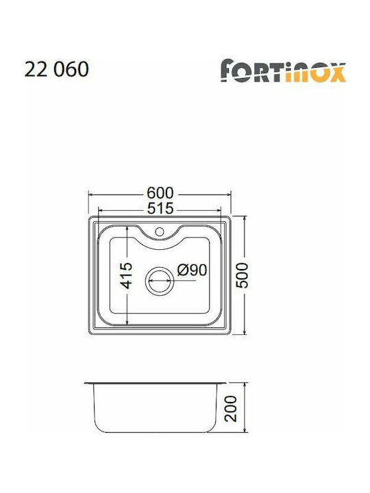 Fortinox Arena 22060 108-22060-110 22060-110 Drop-In Sink Inox Satin W60xD50cm Silver