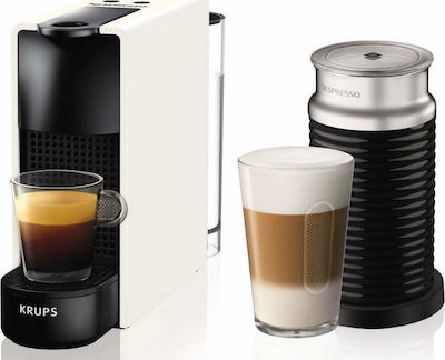 Krups Essenza Mini & Aeroccino Καφετιέρα για Κάψουλες Nespresso Πίεσης 19bar με Αφρογαλιέρα White