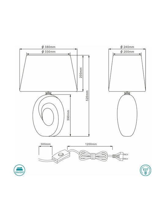Trio Lighting Taba Keramik Tischlampe für Fassung E27 mit Weiß Schirm und Silber Basis