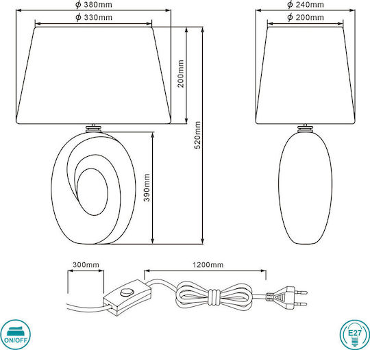 Trio Lighting Taba Ceramic Table Lamp for Socket E27 with White Shade and Silver Base