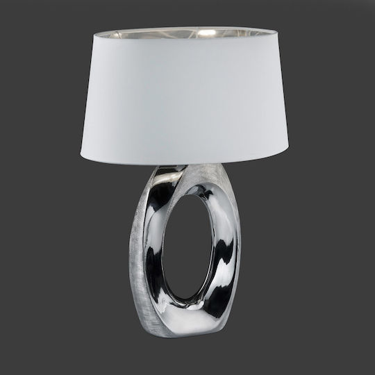 Trio Lighting Taba Ceramic Table Lamp for Socket E27 with White Shade and Silver Base