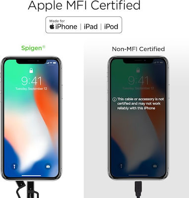 Spigen C10i3 3-in-1 Cable Geflochten USB zu Blitzschlag / Typ-C / Micro-USB Kabel 3A Schwarz 1.5m (000CB22774)