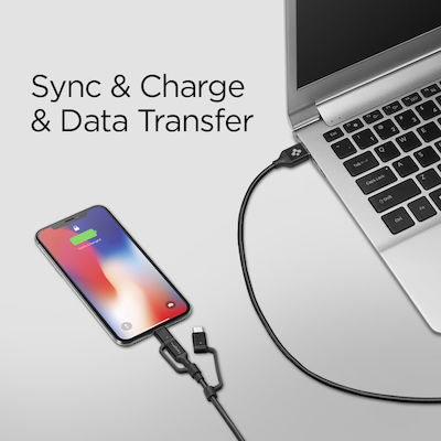 Spigen C10i3 3-in-1 Cable Geflochten USB zu Blitzschlag / Typ-C / Micro-USB Kabel 3A Schwarz 1.5m (000CB22774)