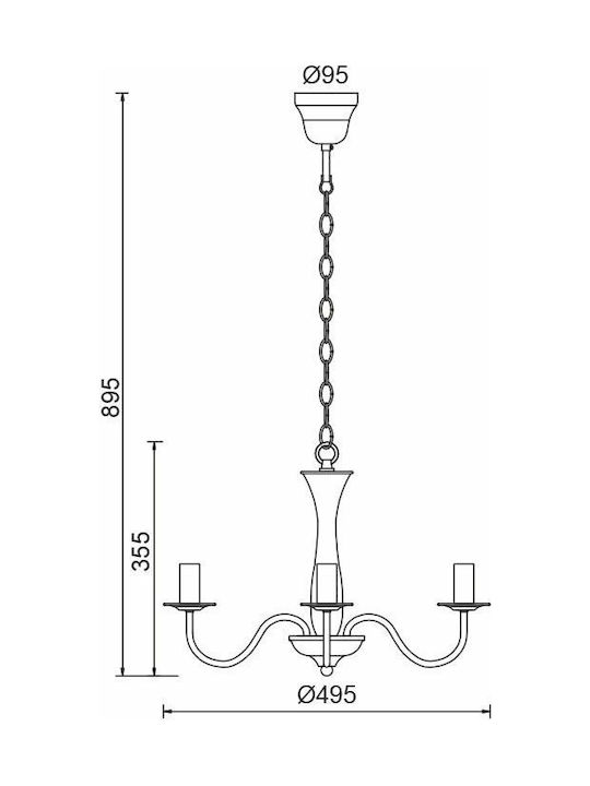 Aca Knossos Chandelier Candlestick 3xE14 Black 49.5cm DLA12013PB
