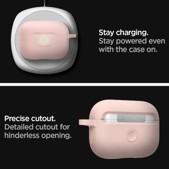 Spigen Silicone Fit with Carabiner Pro Θήκη Σιλικόνης με Γάντζο σε Ροζ χρώμα για Apple AirPods Pro