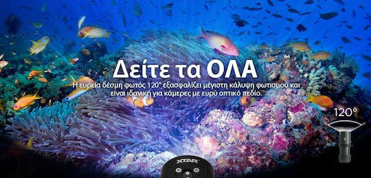 XTAR D08 Φακός Κατάδυσης Επαναφορτιζόμενος LED με Φωτεινότητα 2000lm για Βάθος έως 100m