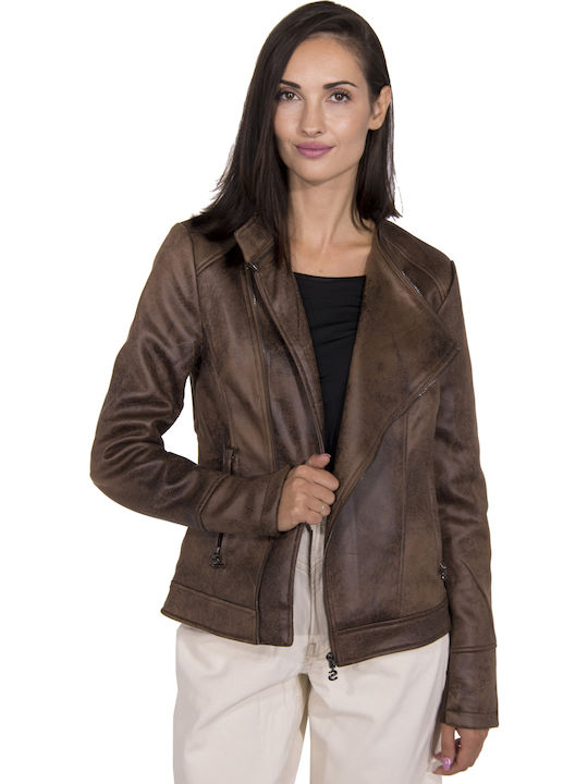 Millet Women's Short Biker Jacket for Winter Brown