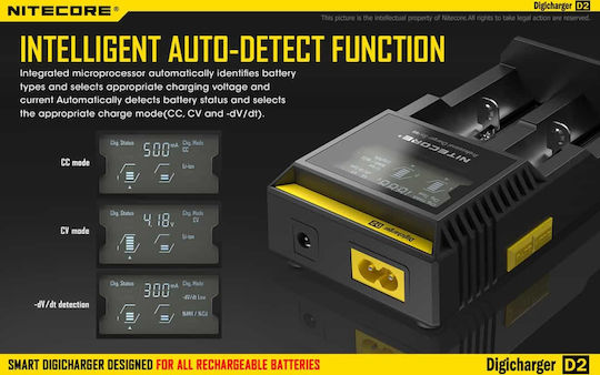 NiteCore D2 Charger 2 Batteries Li-ion/Ni-Cd/Ni-MH Size AA/AAA/18650/16340/26650/14500