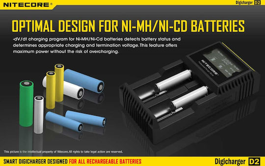 NiteCore D2 Charger 2 Batteries Li-ion/Ni-Cd/Ni-MH Size AA/AAA/18650/16340/26650/14500