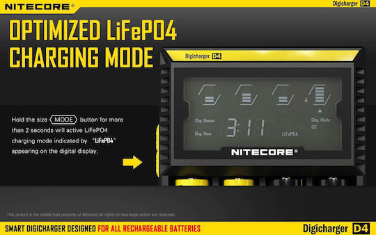 NiteCore D4 Φορτιστής 4 Μπαταριών Ni-MH/Ni-Cd/Li-ion Μεγέθους AA/AAA/18650