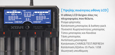 XTAR VP4 Plus Dragon Încărcător 4 Baterii Li-ion/Ni-Cd/Ni-MH Dimensiune AA/AAA/D/18650/16340/26650/14500