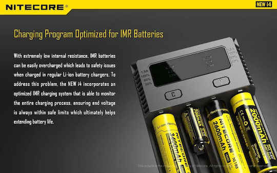 NiteCore IntelliCharger New i4 4 Batteries Ni-MH/Li-ion Size AA/AAA/D/18650/21700/16340/26650/14500