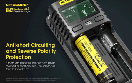 NiteCore UM2 USB Charger 2 Batteries Li-ion/Ni-Cd/Ni-MH Size AA/AAA/D/18650/16340/26650/14500