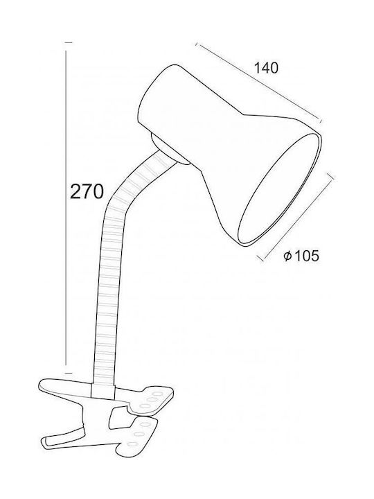 Aca Pavlova Office Lamp with Flexible Arm for Socket E27 Height: 27cm and Clip in Black Color
