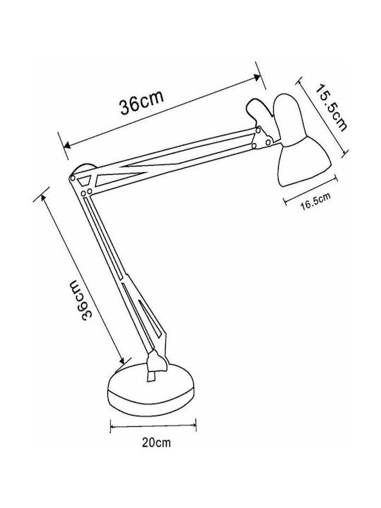 Aca Penna Office Lamp with Foldable Arm for Socket E27 in White Color
