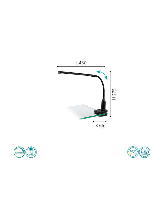 Eglo Laroa LED Φωτιστικό Γραφείου με Εύκαμπτο Βραχίονα και Κλιπ σε Μαύρο Χρώμα