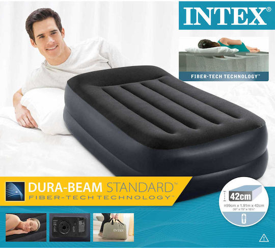 Intex Inflatable Sleeping Mattress Single with Built-in Electric Pump Pillow Rest Raised 191x99x42εκ.