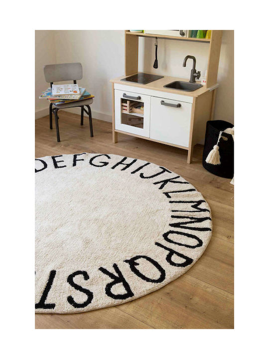 Lorena Canals Handmade Kids Rug Cotton Round With Diameter 150cm ABC Natural -Black