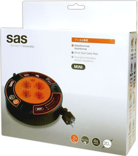 SAS Closed Type Extension Reel Cord 3 x 1.5mm²/5m Black