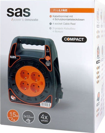 SAS Closed Type Extension Reel Cord 3 x 1.5mm²/15m Black