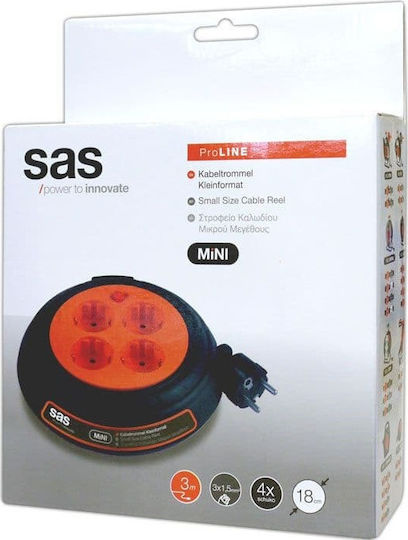 SAS Closed Type Extension Reel Cord 3 x 1.5mm²/3m Black
