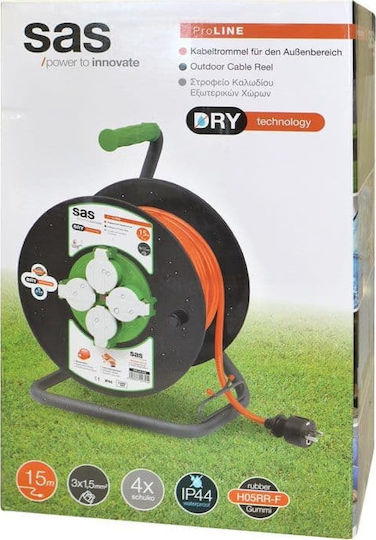 SAS Waterproof Extension Reel Cord 3 x 1.5mm²/15m Black