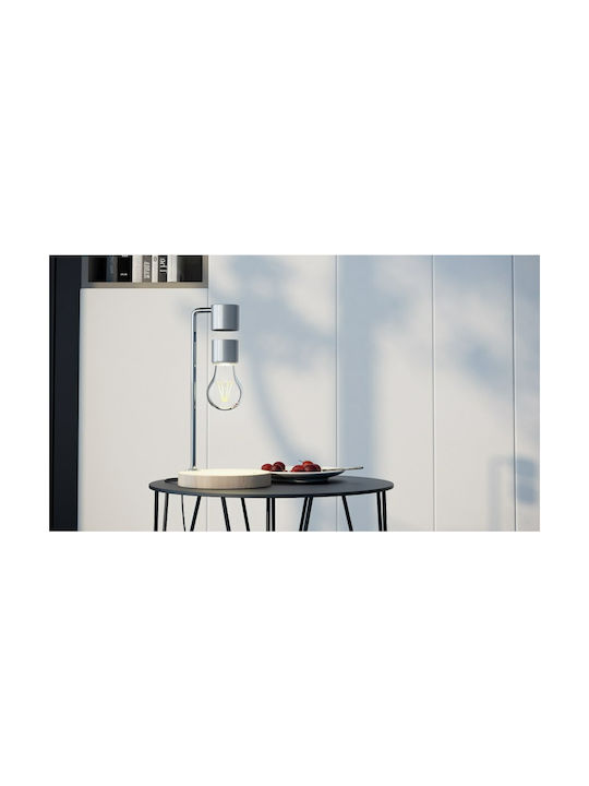 Allocacoc Levitating Light Bulb Wood Table Lamp LED with Silver Base