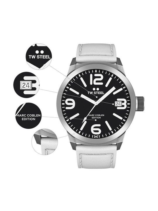 TW Steel MC Editions Мъжки Часовник 45мм На Батерия с Бял Кожена Каишка