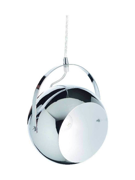 Aca Μοντέρνο Κρεμαστό Φωτιστικό Μονόφωτο Μπάλα με Ντουί E27 σε Ασημί Χρώμα