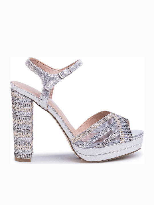 Menbur Platform Women's Sandals with Strass & Ankle Strap Multicolour