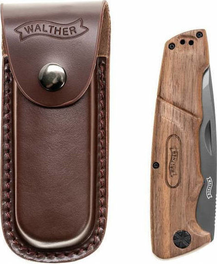 Walther BWK 4 Pocket Knife Black in Leather Sheath