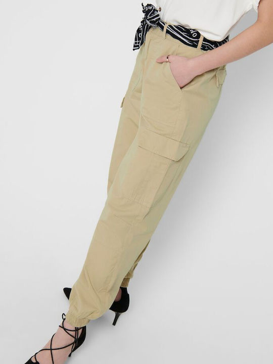 Dama Talie înaltă Tesatura Pantaloni Cargo cu Croială Normală Bej