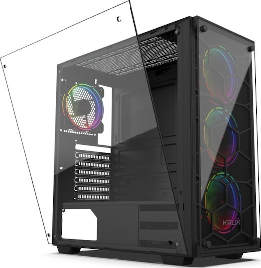 Krux Leda Gaming Midi-Turm Computergehäuse mit Seitenfenster und RGB-Beleuchtung Schwarz