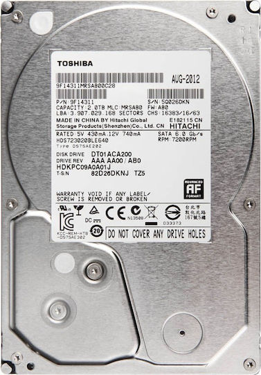Toshiba DT01 2TB HDD Hard Drive 3.5" SATA III 7200rpm with 64MB Cache for Desktop DT01ACA200
