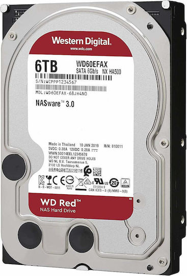 Western Digital Red 6TB HDD Hard Drive 3.5" SATA III 5400rpm with 256MB Cache for NAS WD60EFAX