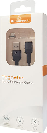 Powertech Braided / Magnetic USB 2.0 to micro USB Cable Μαύρο 1m (PT-750)