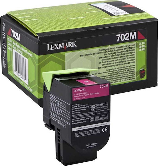 Lexmark 702M Γνήσιο Toner Laser Εκτυπωτή Ματζέντα Return Program 1000 Σελίδων 70C20M0