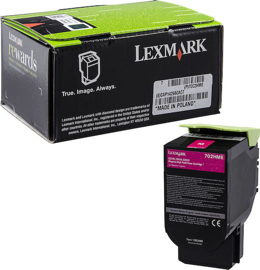 Lexmark 702M Γνήσιο Toner Laser Εκτυπωτή Ματζέντα Return Program 1000 Σελίδων 70C20M0