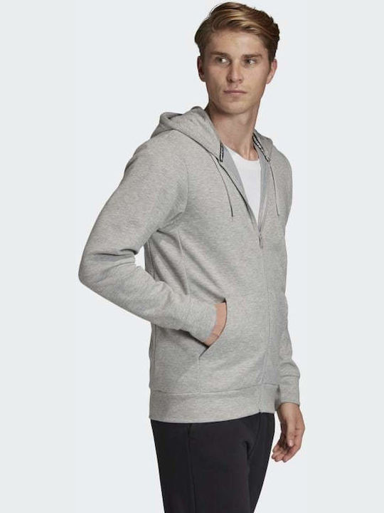 Adidas Must Haves Men's Sweatshirt Jacket with Hood and Pockets Medium Grey Heather