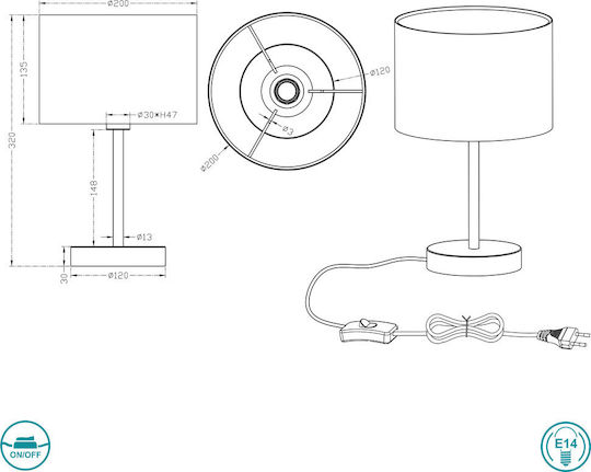 Trio Lighting Hotel Metal Table Lamp for Socket E14 with White Shade and Silver Base