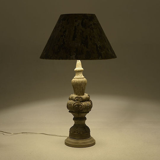 Inart Lemn Vintage Lampă de masă cu Abajur Maro și Bază Gri