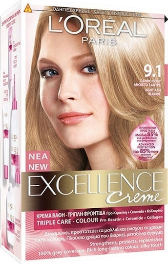 L'Oreal Paris Excellence Creme Βαφή Μαλλιών 9.1 Ξανθό Πολύ Ανοιχτό Σαντρέ 48ml