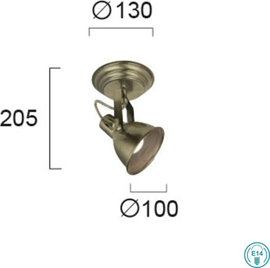 Viokef Praga Single Spot with Socket E14 in Gold Color
