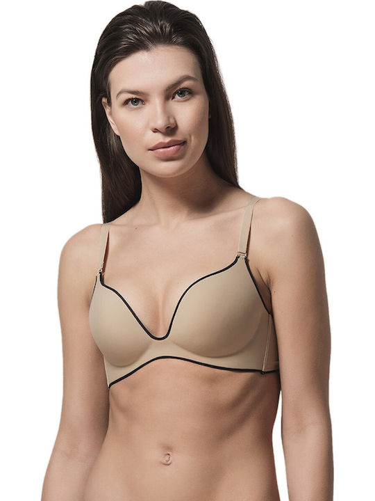 Miracle One Beige/Black Σουτιέν Push Up χωρίς Μπανέλες