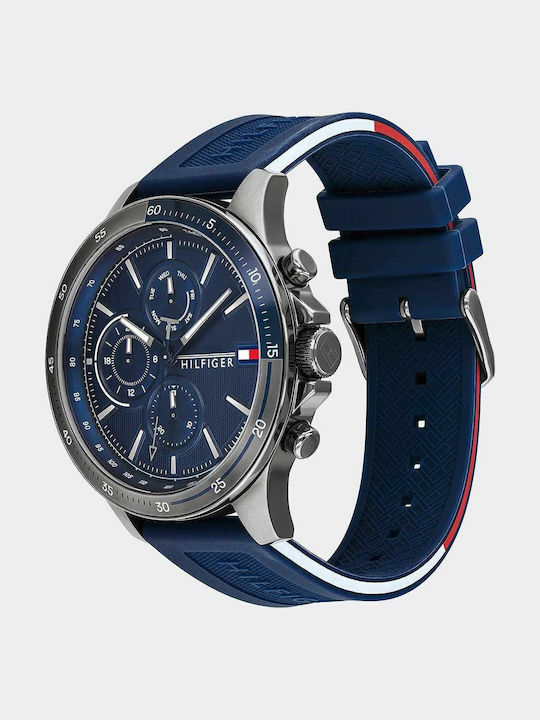 Tommy Hilfiger Bank Ανδρικό Ρολόι 46mm Χρονογράφος Μπαταρίας με Μπλε Καουτσούκ Λουράκι