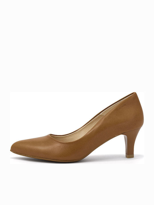 Leder Pumps mit Dünn mittelhohem Absatz Tabac Braun