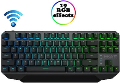 MKA-17 ProGaming Безжичен Гейминг Клавиатура Без ключове с Синьо по поръчка суичове и RGB подсветка (Английски US) Черен